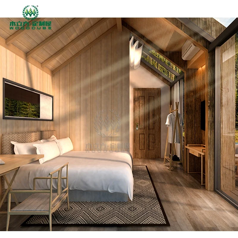 Prefab camp house slope glass roof for night view