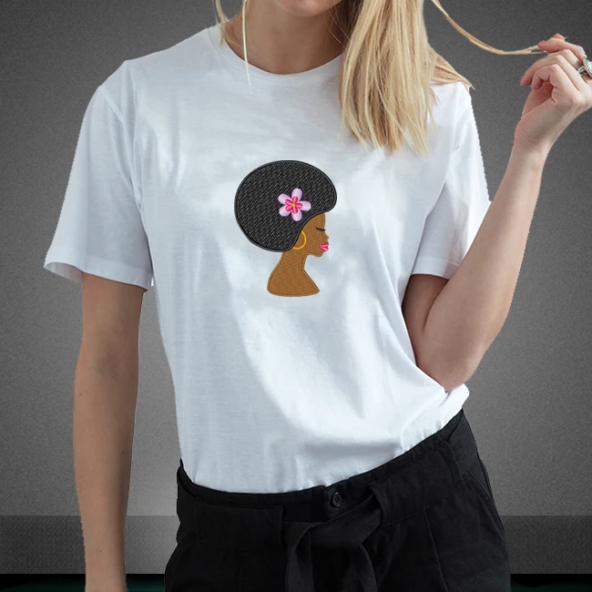 Оптовая продажа черный афро девушка железа на патч передачи с цветком Женщины патч значок логотип для одежды