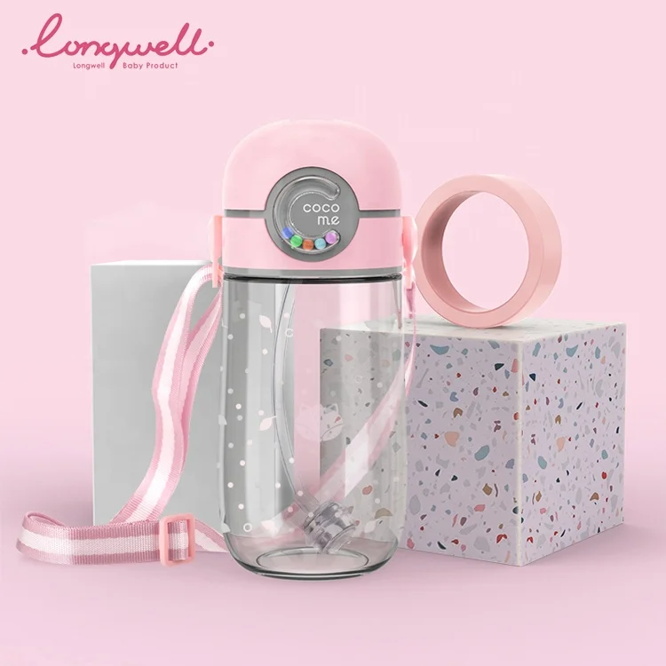 Straw Water Bottle Baby Outdoor Strap Hands Free Silicone Sippy Cups BPA Free Custom Printed Logo OEM Tritan Drinking Bottles