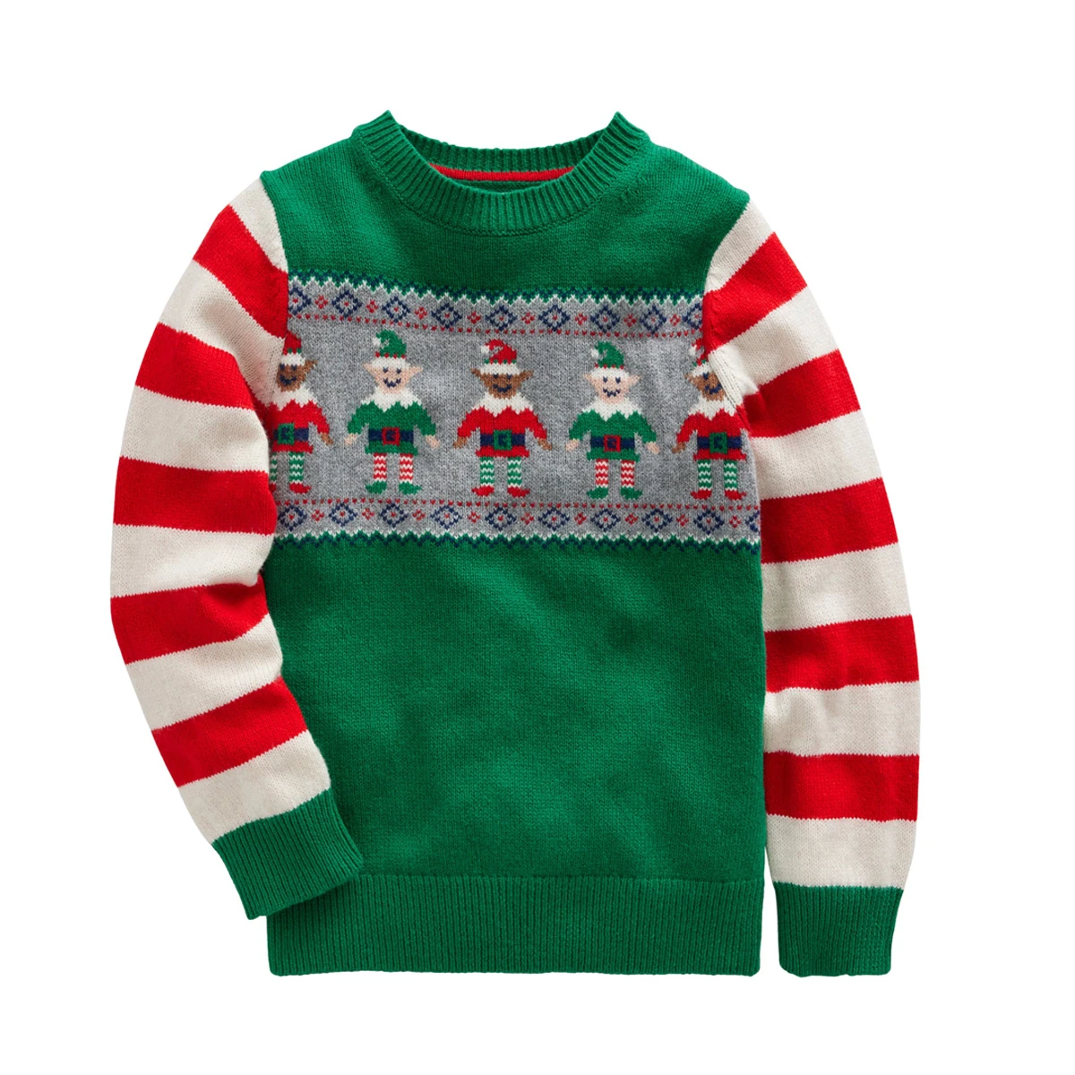 Custom FNJIA Kids Crewneck Fair Isle Pattern Jacquard Knitted Wool Sweater Elf Deluxe Christmas Striped Jumpers