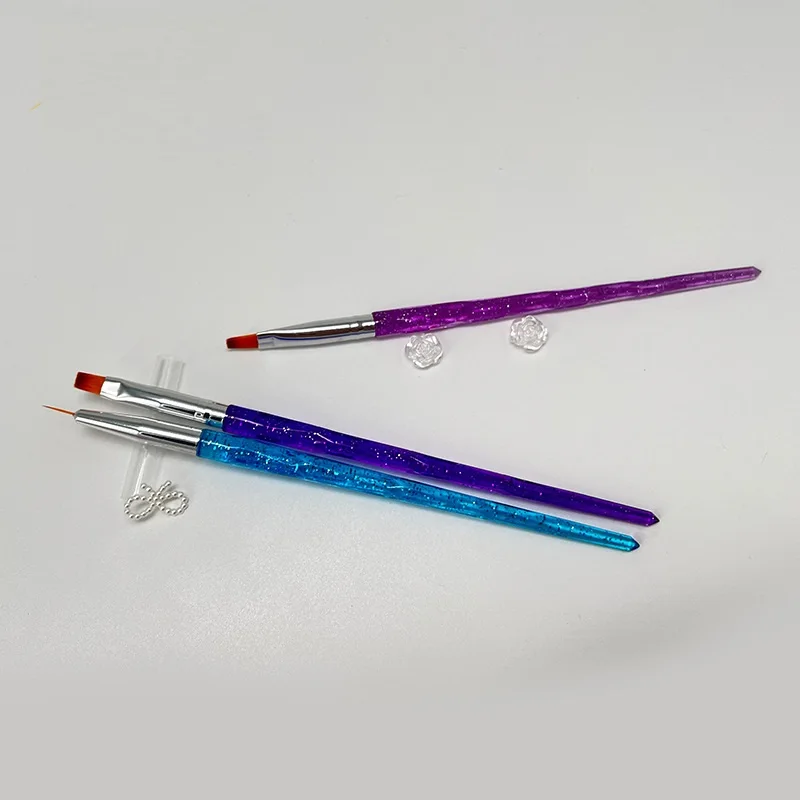 5PCS Professional Nylon Hair Nail Art Design Brush Set with Acrylic Colorful Glitter Penholder