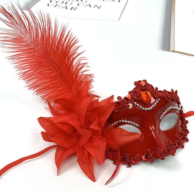 Women Carnival Party Mardi Gras Masks With Feather Colorful Flower Eye Mask Masquerade For Wedding Costume