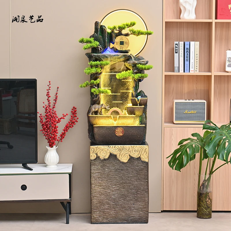 Chinese style water curtain wall rockery fountain landscape circulating water office living room decoration floor to ceiling