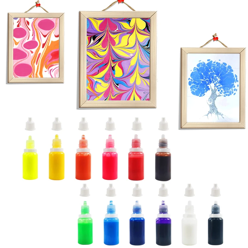 Art Creative Non-Toxic DIY Painting on Water Marbling Paint Kit 12 Colors Pigment