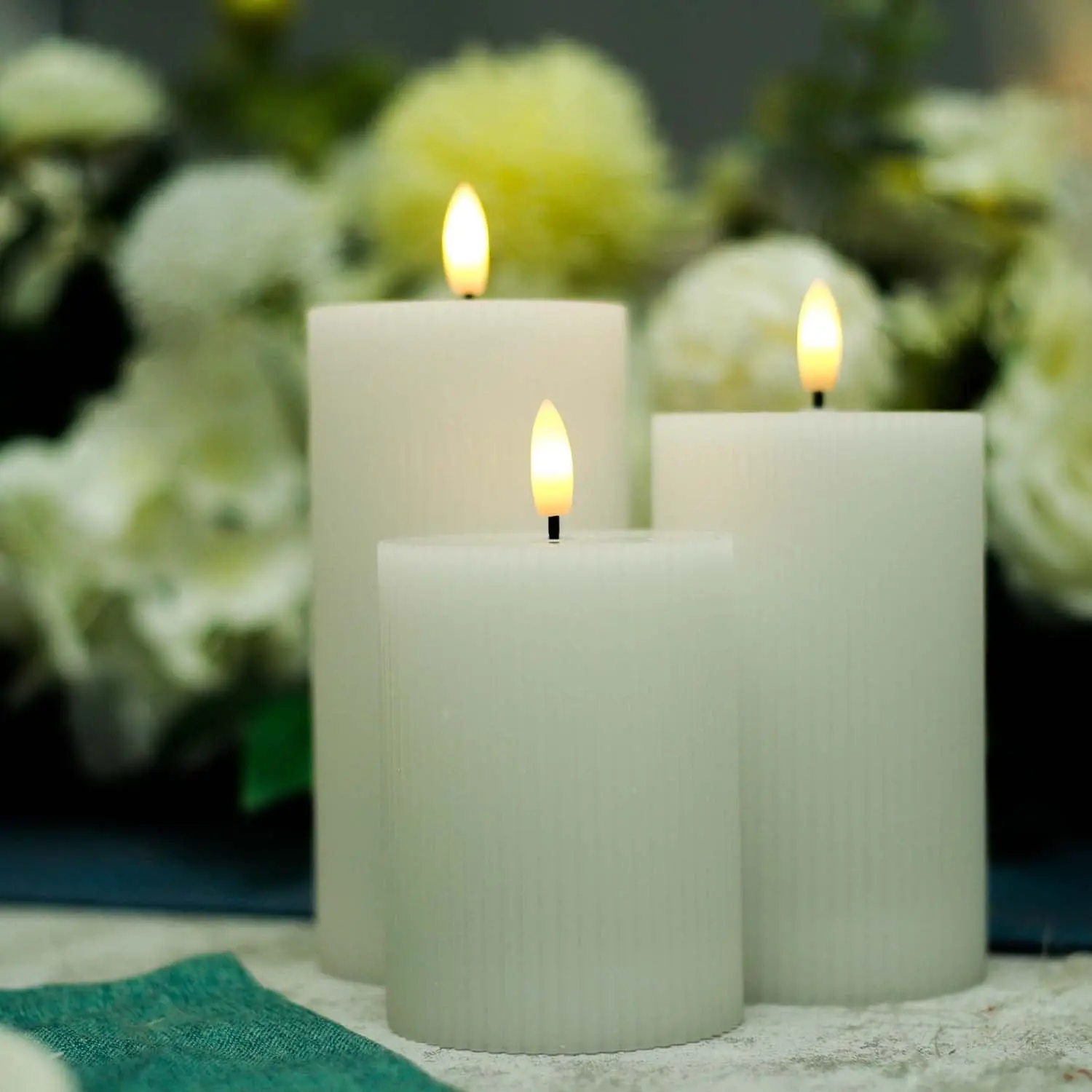 3 PCS Remote Control 3D Wick White Paraffin Wax Candle Led Flameless Candle
