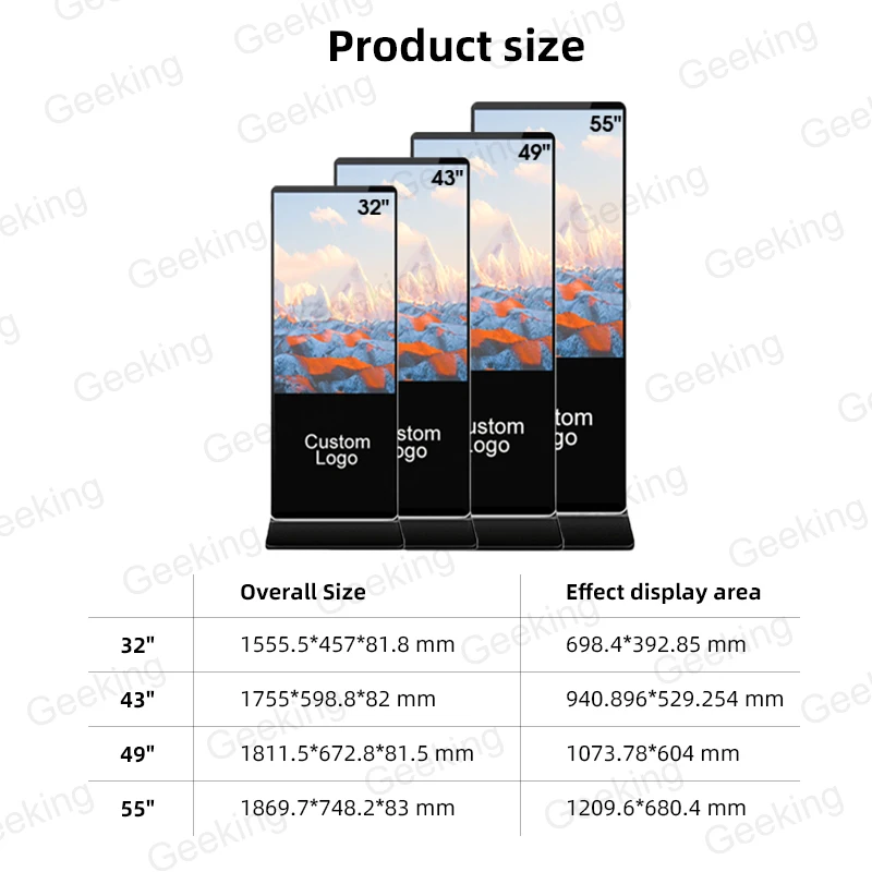 43 inch Standing ultra slim vertical indoor advertising kiosk non-touch HD video lcd screen totem digital signage and display