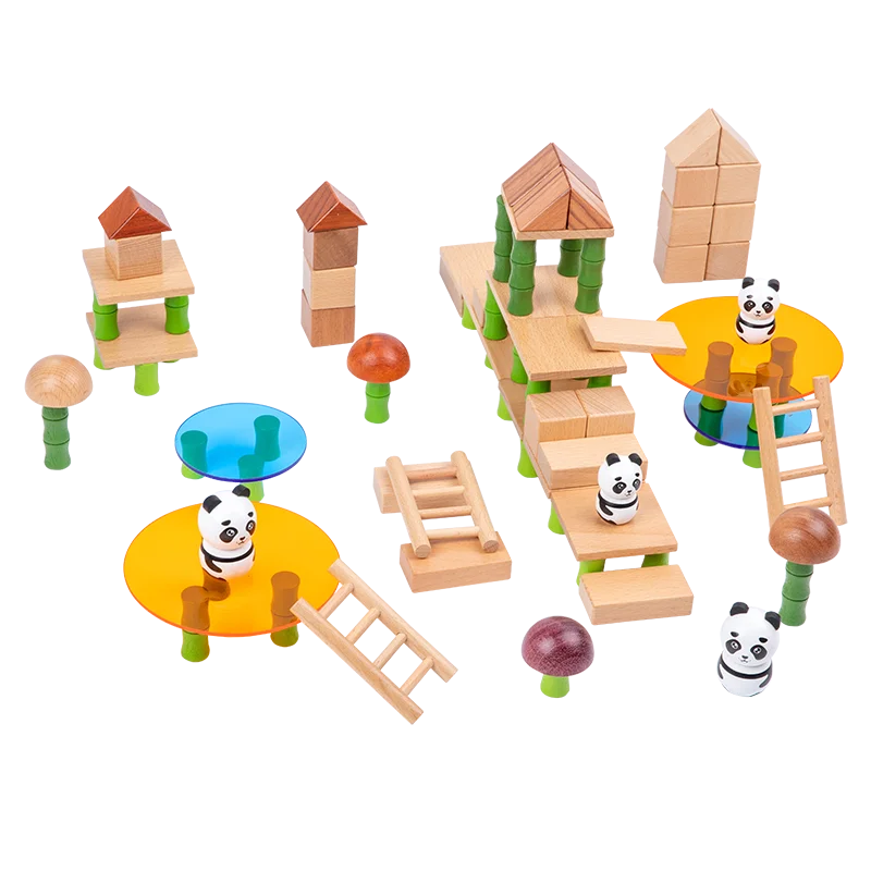 Panda  National Style Bamboo Forest Panda Stacking Building Blocks New Design Assembly Cartoon  Wooden Set Early Education