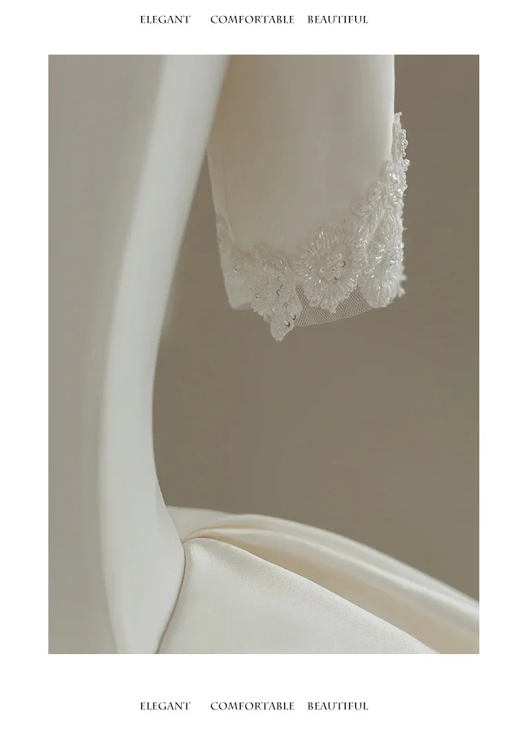 French Tulle Lace Fabric for Wedding Dress 2024 New Bride with Train Wedding Dresses Short Sleeve V-neck Satin Wedding Dresses