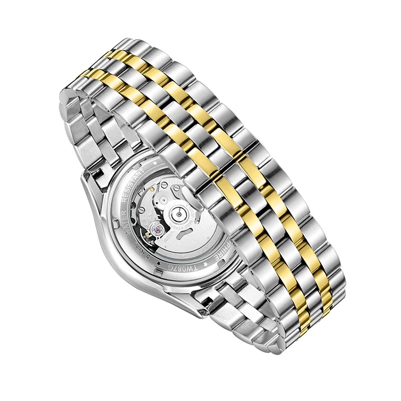 Tophill TW087G Stainless Steel Auto Date Complete Calendar 5ATM Waterproof Golden Automatic Mechanical Imported Movement Watches