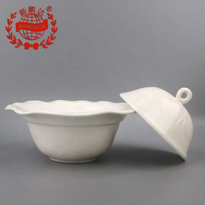 Hot Sale Super White Lotus-shaped stewed pot with LID Ceramic Soup Bowl with Lid