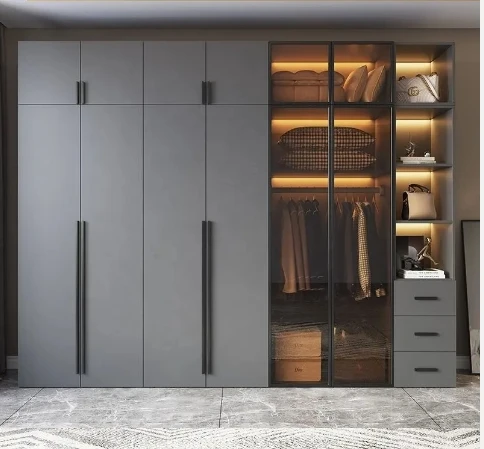 wholesale modern design luxury villa wardrobe storage customized wardrobe bedroom furniture Home walk-in closet glass wardrobe