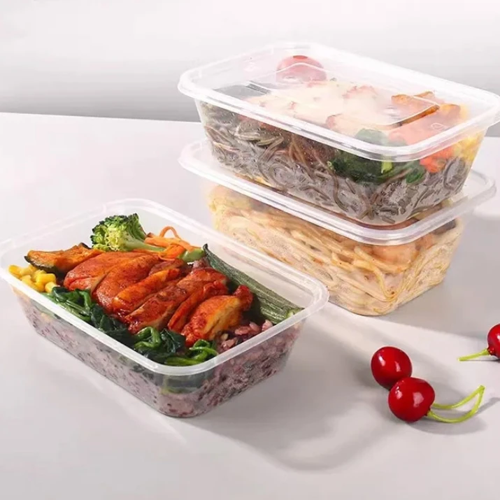 Disposable Packing Lunch Boxes Commercial Restaurant Rectangular Takeaway PP Plastic With Lid Wholesale Microwave Oven