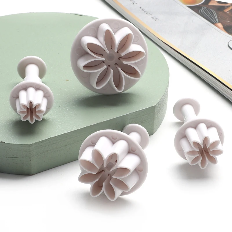 4 pieces flower shape white plastic press custom cookie cutter