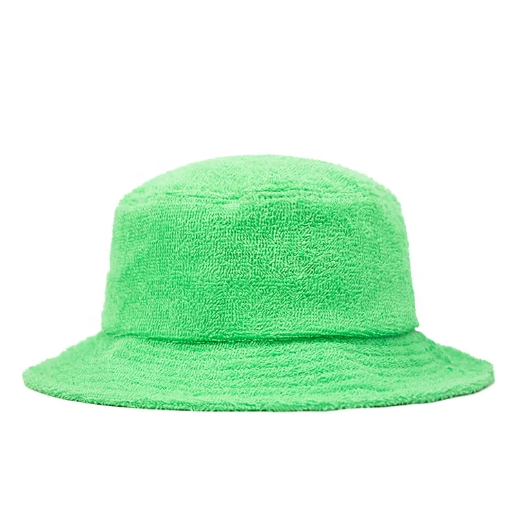 designer adult unisex soft solid color custom cotton terry cloth towel embroidery logo green bucket hat