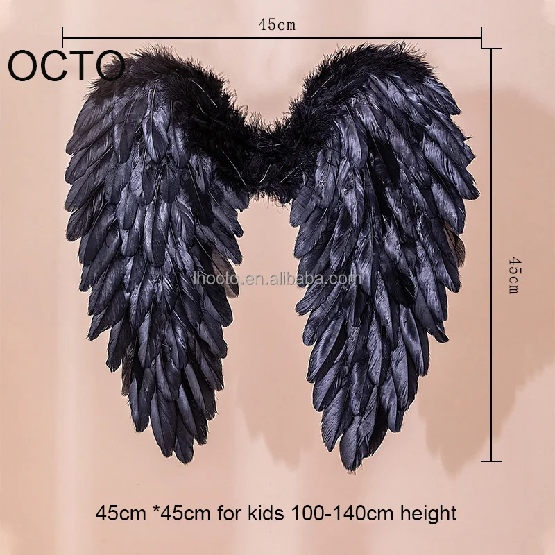 45*45CM White Black Red Pink Feather Angel Wings For 100-140cm Height Kids Children