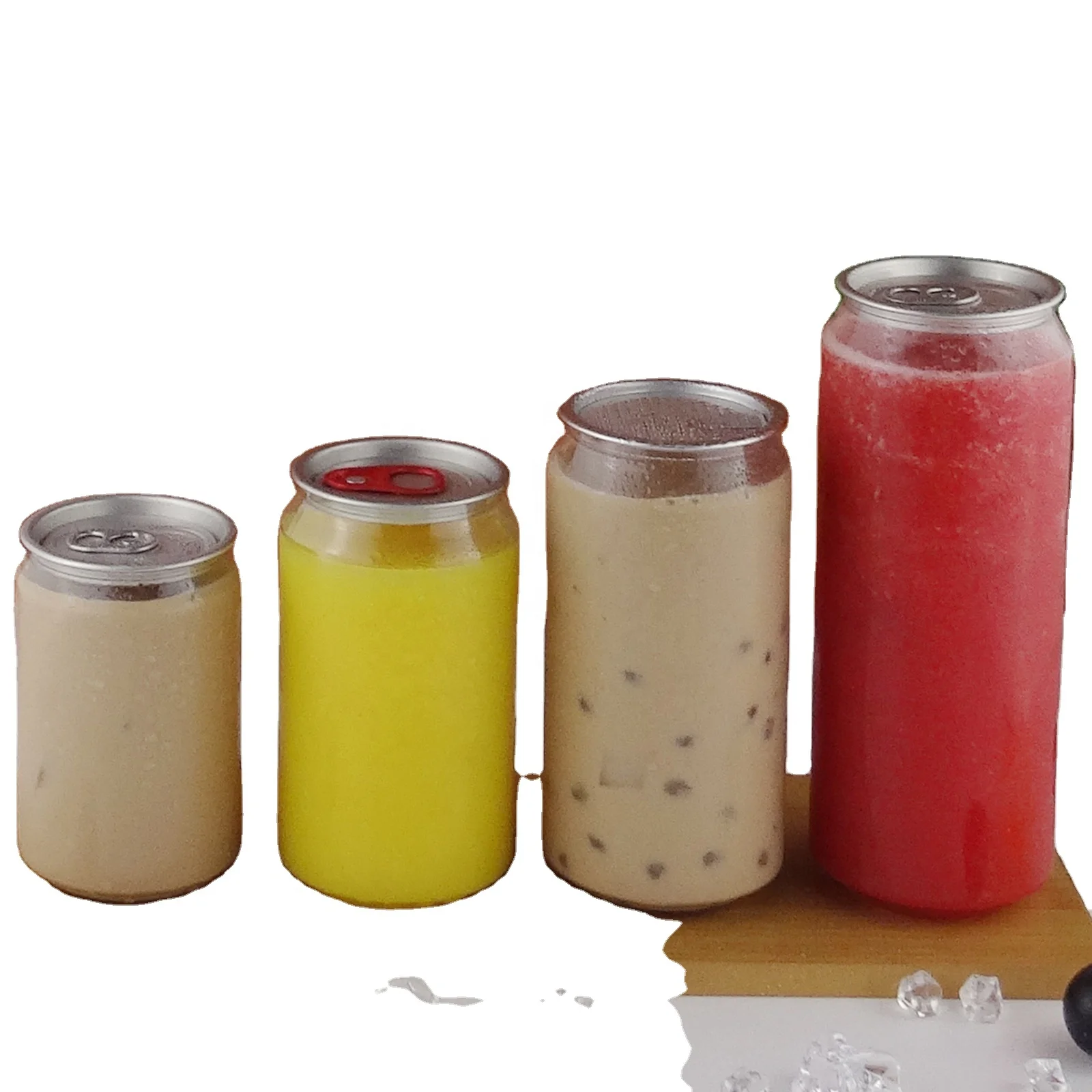 Clear transparent PET plastic 250ml 330ml 500ml easy open cans for soft drink, juice, soda, beer bottle packaging