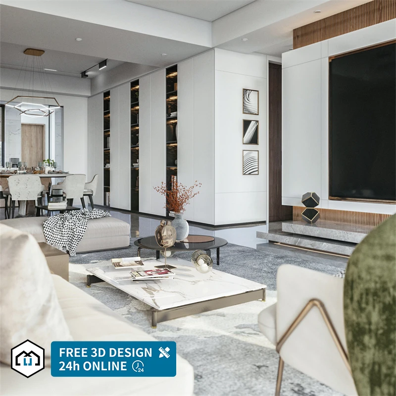 Комплексное решение, архитектурные планы, роскошная вилла, домашний декор, 3D-рендеринг, современный дизайн интерьера