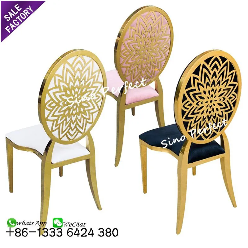 Favorable Price Round Pattern Back Stainless Steel Golden Party Event Chairs Wedding Banquet Furniture