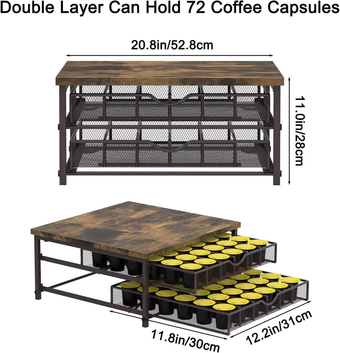 Cup Storage Drawer Holder, 72 Capacity Pods Storage Organizer for Cups Capsule Storage with Sliding Baskets for Coffee Station