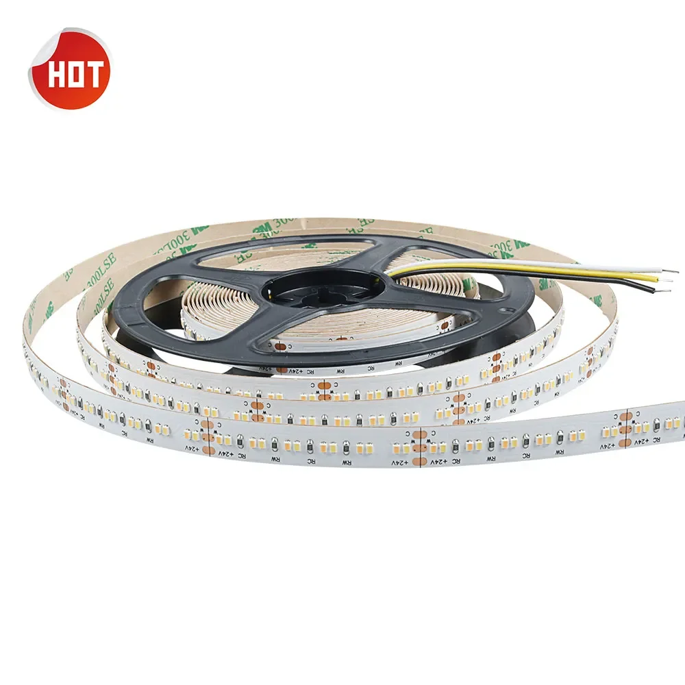 DC24v IP20 Dual Color White+warm White Cct Color Temperature Adjustable 240 Led/m Smd 2216 Led Strip for Indoor Decoration