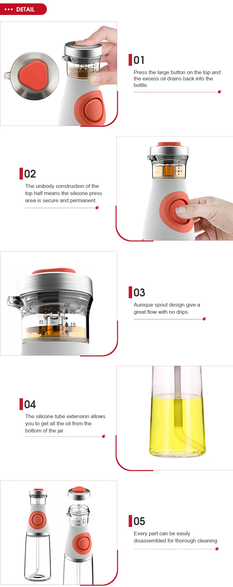 quantitative press copper vinegar oil spray bottle kitchen with measured cup dispenser cooking cruet drip-free