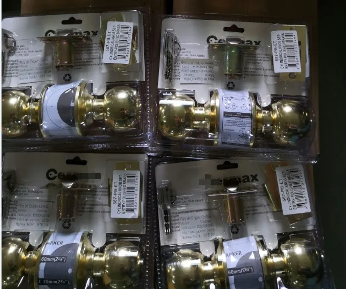 Passage function cylindrical knob door lock, Hyland OEM High quality 587PB PS polished brass, double side round ball door lock