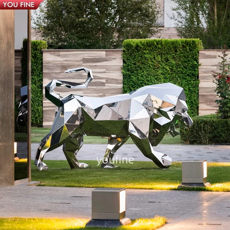 Custom Large Modern Metal Animals Stainless Steel Geometry Lion Sculpture