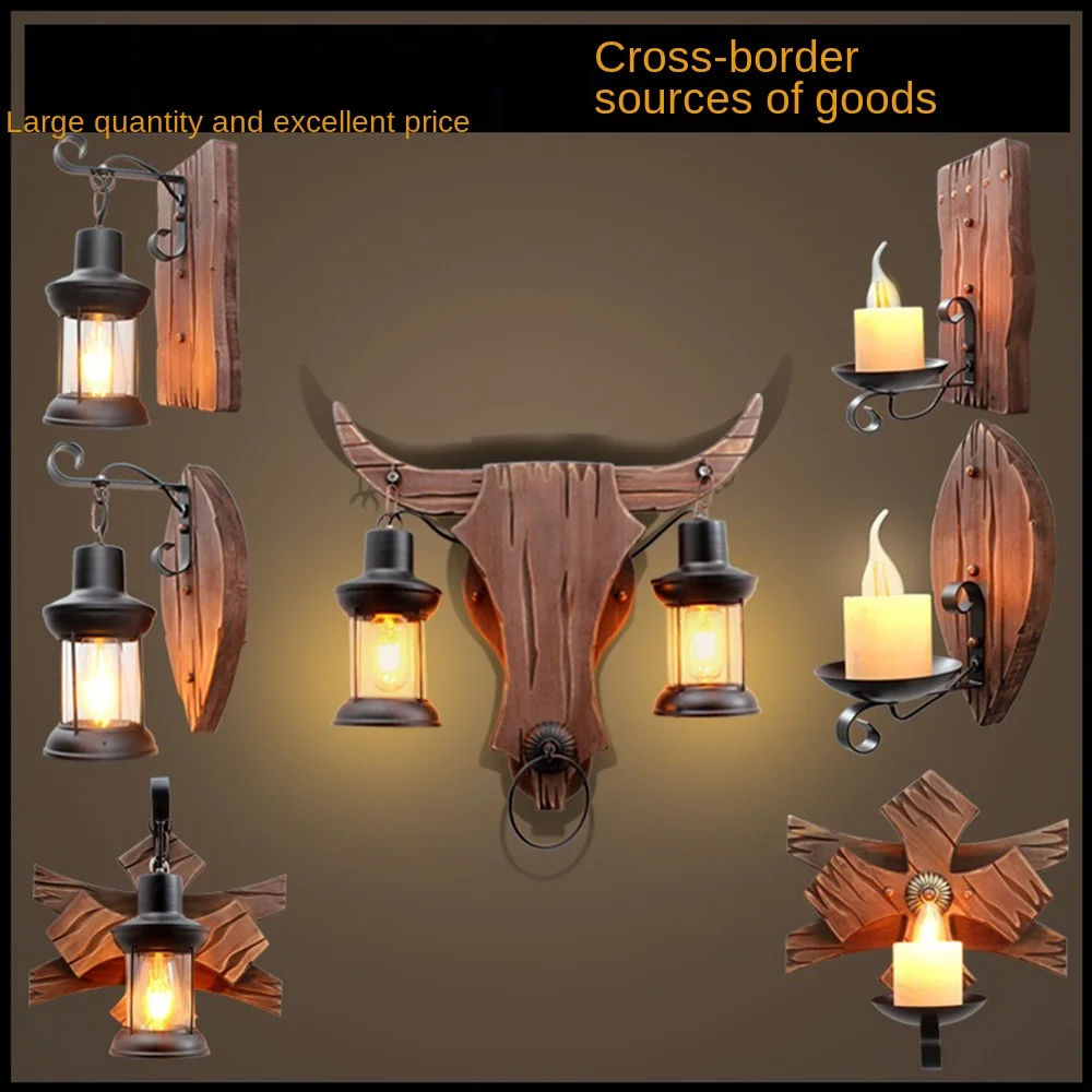 Wood wall lamp Restaurant Bar Coffee Shop wall lamp retro light industrial home interior loft wall decor led bedside sconce lamp