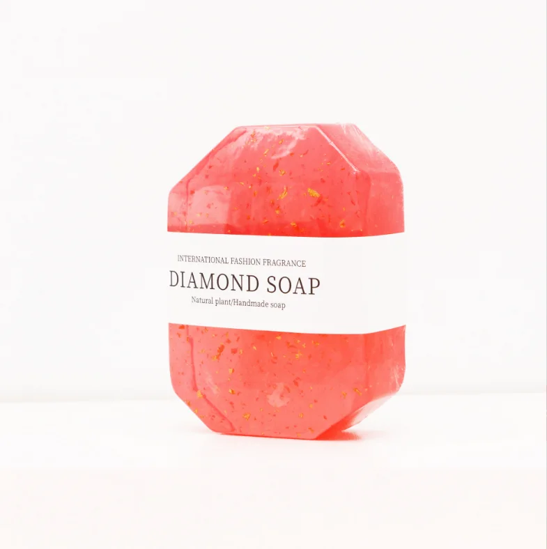 Hot selling OEM Private Label Diamond Soap face body  cleaning whitening 24k Gold Foil Handmade Soap