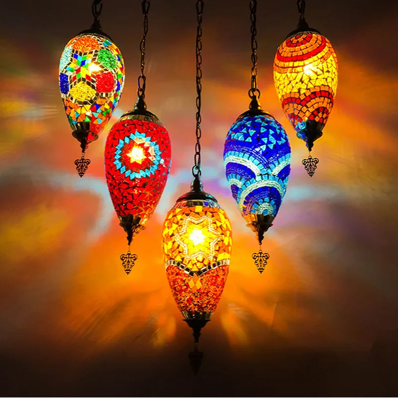 Турецкие люстры из мозаичного стекла, лампы в марокканском стиле-фонарики для гостиной, спальни, кофейной комнаты, подвесные светильники