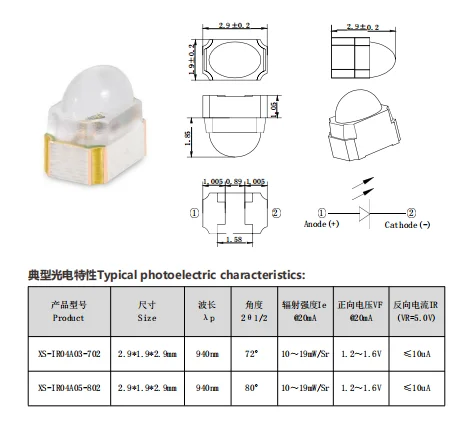 XS-IR04A05-802 3020 Package Smd LED IR Infrared Emitter IR Emitter