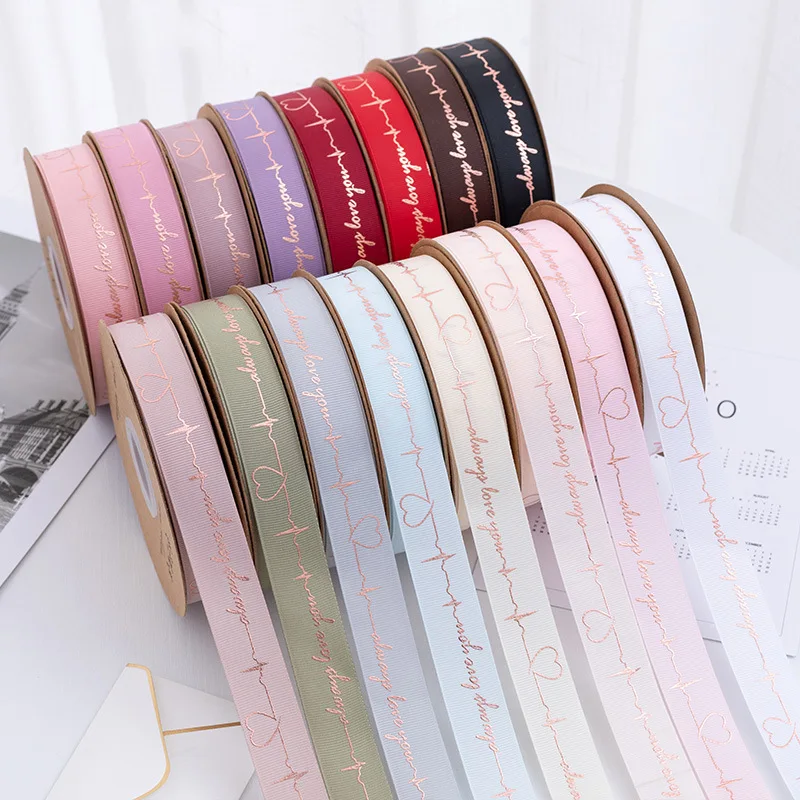 Factory wholesale hot stamping thread heartbeat ribbon for crafts gifts ribbon grosgrain ribbon