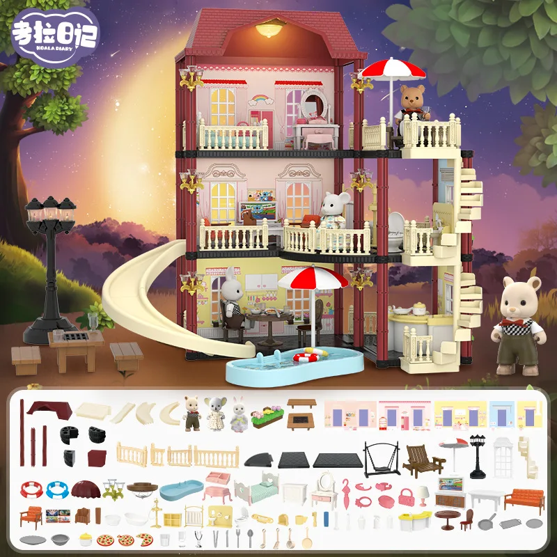 2022 New Koala Diary Castle Kids Furniture And Toys Play House With Slide Pretend Play Set Doll House