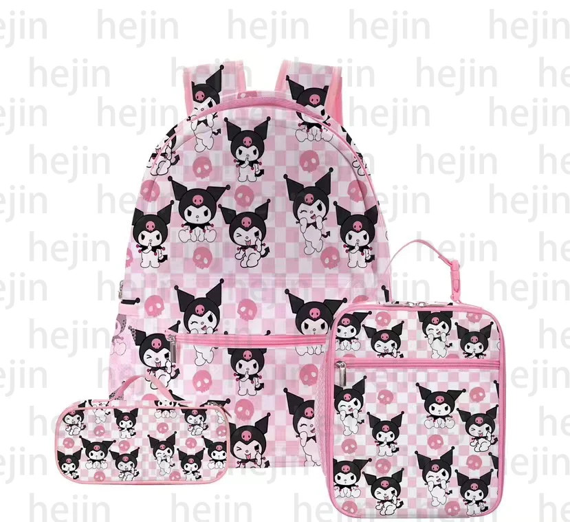Wholesale Factory OEM sanrioed Kuromi Cartoon Messenger Crossbody Shoulder Bag school bag 3pcs set for kids