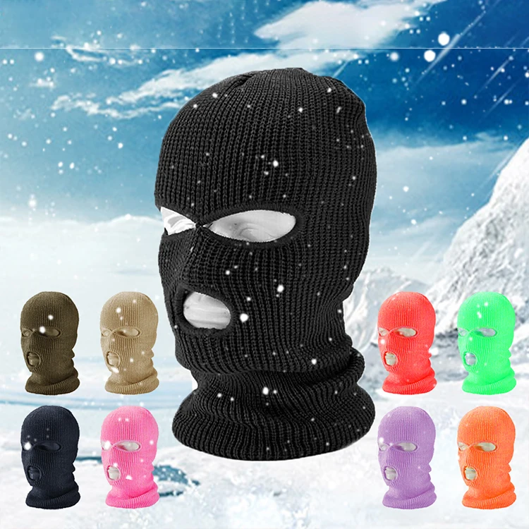 
Ski Mask Knitted Face Cover Winter Balaclava Face Cover for Winter Outdoor Hiking Sports Three 3 Hole Balaclava Knit Hat 