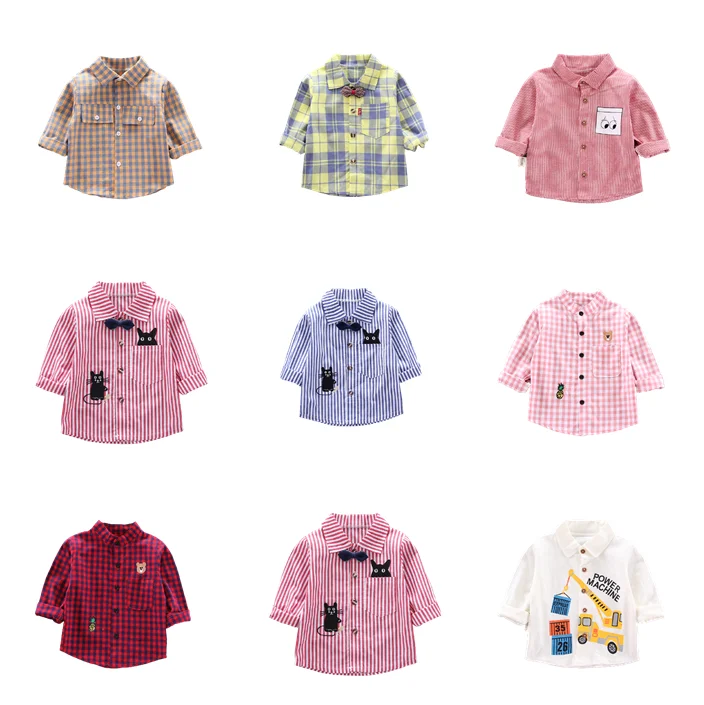 
Boys 2021 long sleeve cotton thin turn down collar children spring autumn coat baby coat cartoon kids shirt for wholesale 