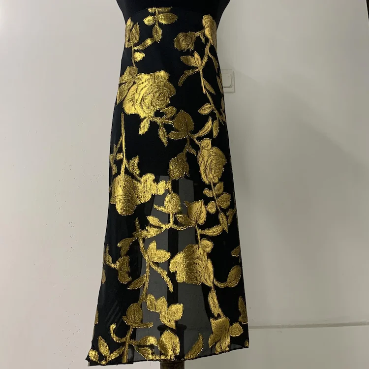 Paint Black Gold Lurex Loose Knitting Polyester Poly Metallic Fabric FOR Dress