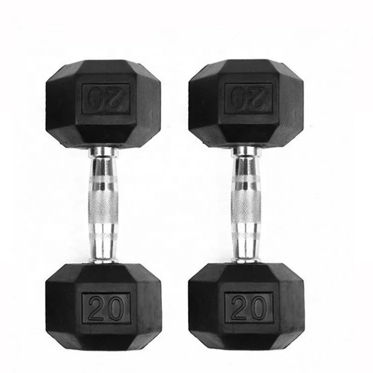 Promotional Gym Equipment Bodybuilding 25kg steel Rubber Coated Hex Dumbbell