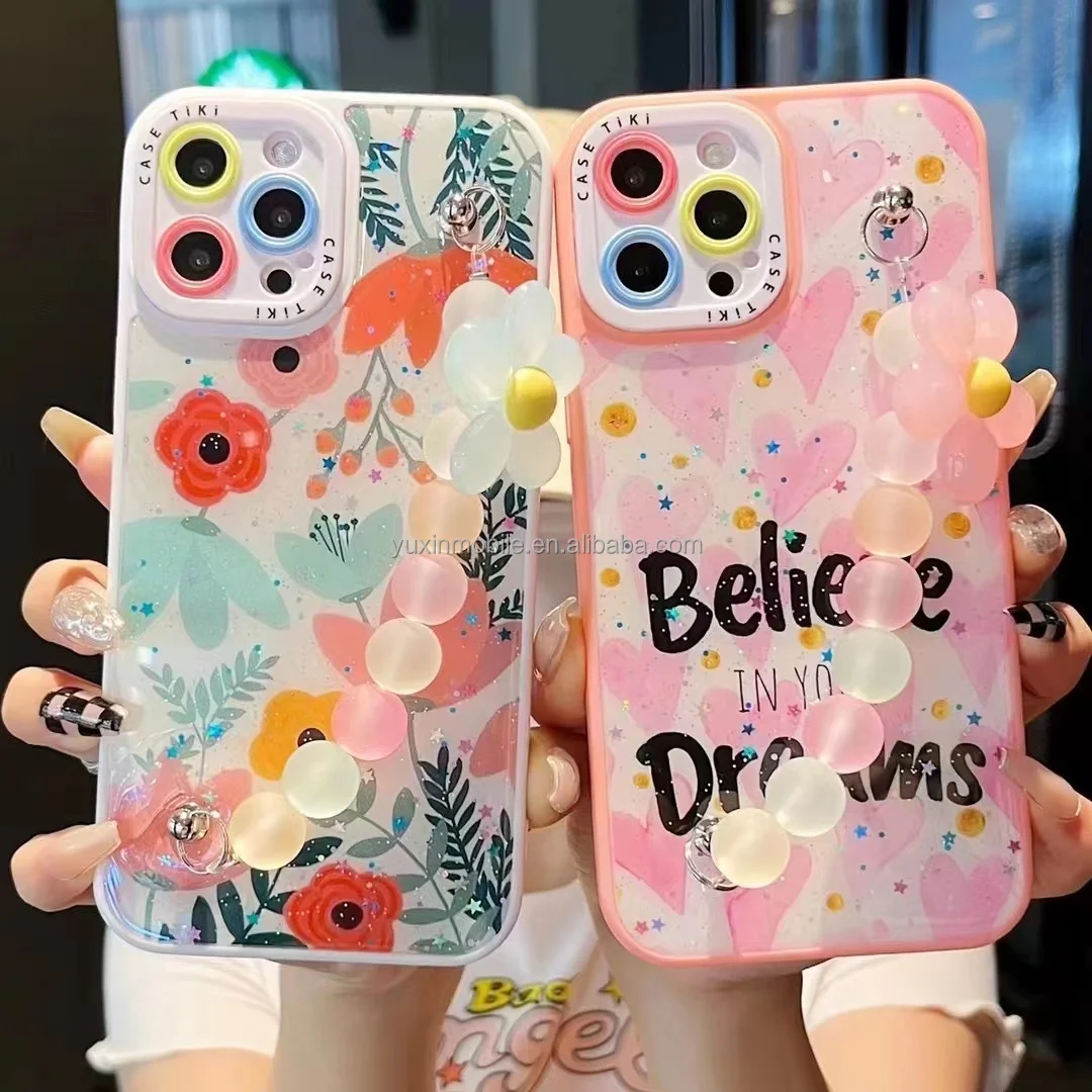 Painting Women Girls Pattern TPU Bracelet Chain Phone Case For Iphone14 13 12 Protector Phone Cover fundas forros para celulares