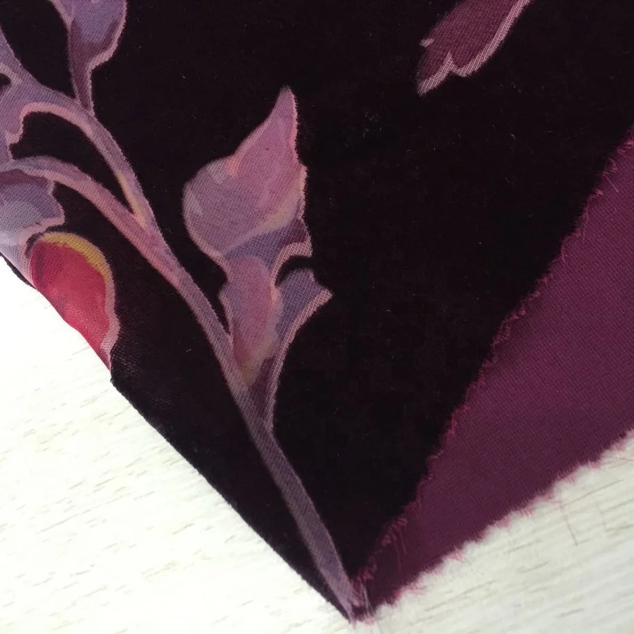 Hejin Manufacturer Custom High Quality Black Flower Stretch Printed Comfortable Woven Nylon Burnout Velvet Fabric for Clothing