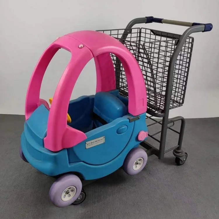 Supermarket style Cartoon kids shopping trolley with plastic capsule