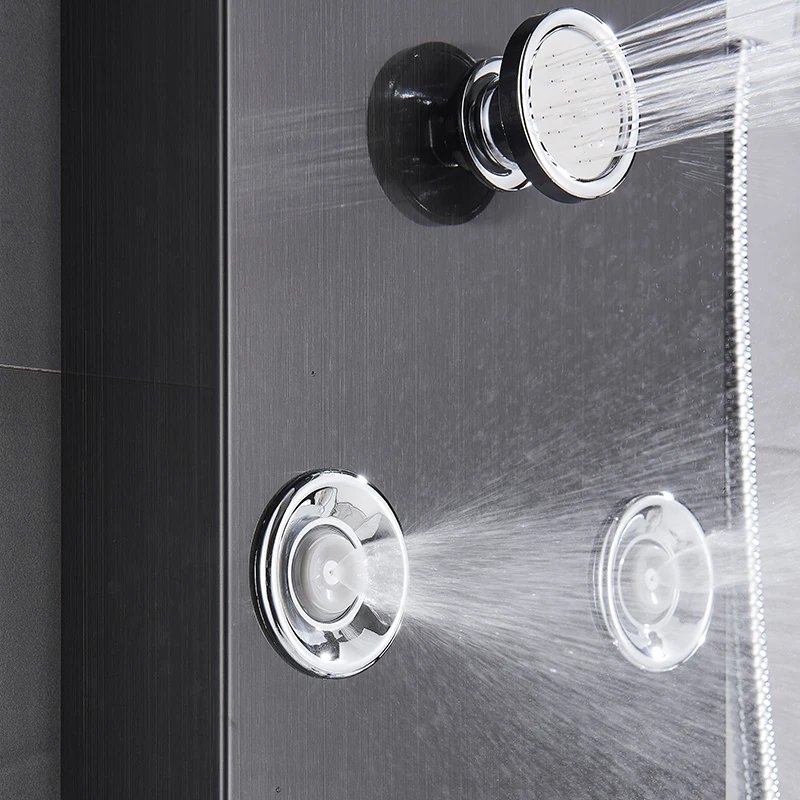 
Yizon Shower Column Panel Brushed Nickel Black Wall Mount Massage Jets Para Bathroom Shower Douche Digital Display Shower Head 