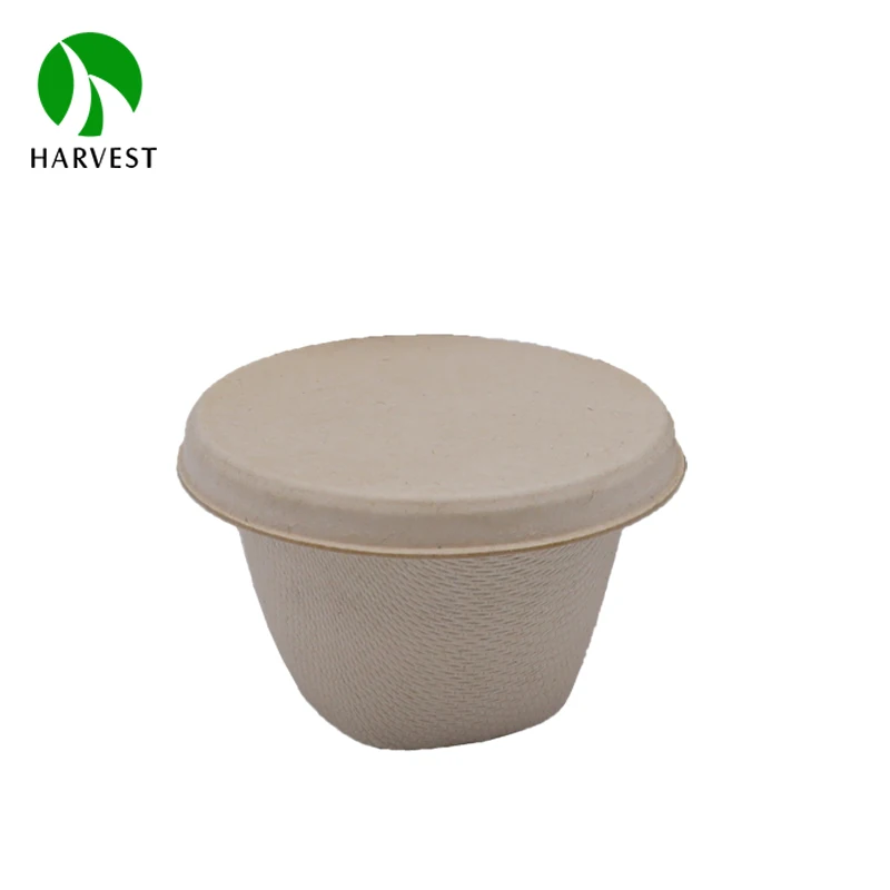 Biodegradable unbleached pulp 4 oz 2 oz bagasse sauce cup with lid