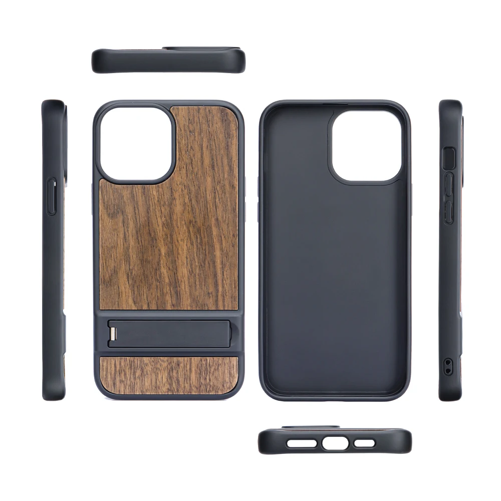 In stock stand phone case for iPhone 14 pro max mini X XS Apple 13 pro 14 d Wood TPU case