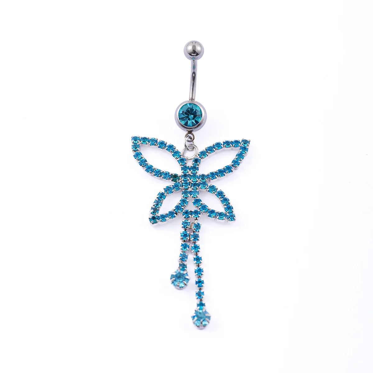Fine Blue Cz Tassels Butterfly Navel Nail Stainless Steel Colorful Zircon Hollowed Out Butterfly Belly Button Piercing Jewelry