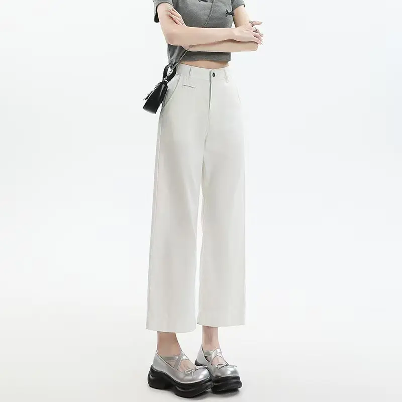 whole denim women new style  summer new thin  loose straight ice silk high waist show thin white pants