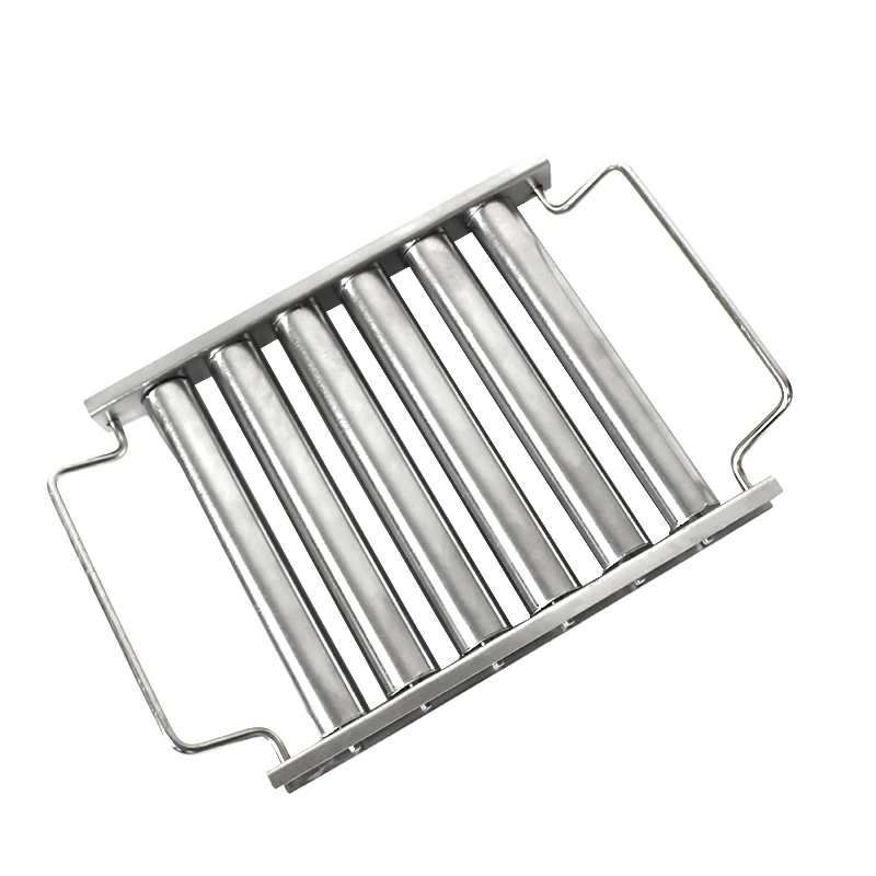 BBQ Accessories Hot Dog Roller Stainless Steel Sausage Roller Rack Griller with Extra Long Wood Handle