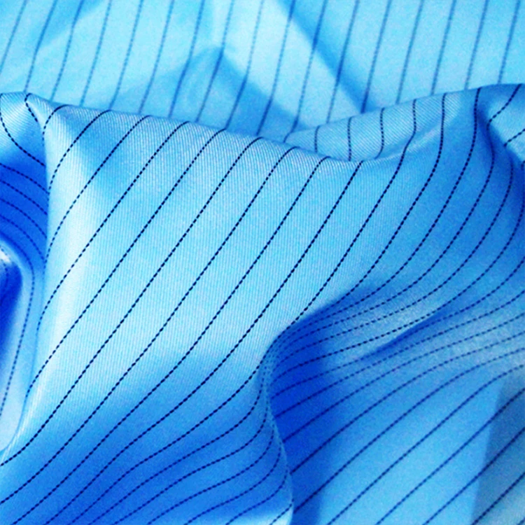 Китай Оптовая полиэстер антистатические электростатические ткани одежды розовый белый светло-голубой цвет полосы