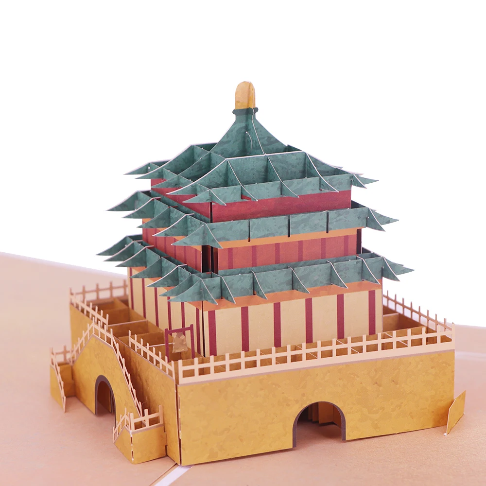 
WINPSHENG custom origami craft paper 3d pop up tower musical greeting cards 