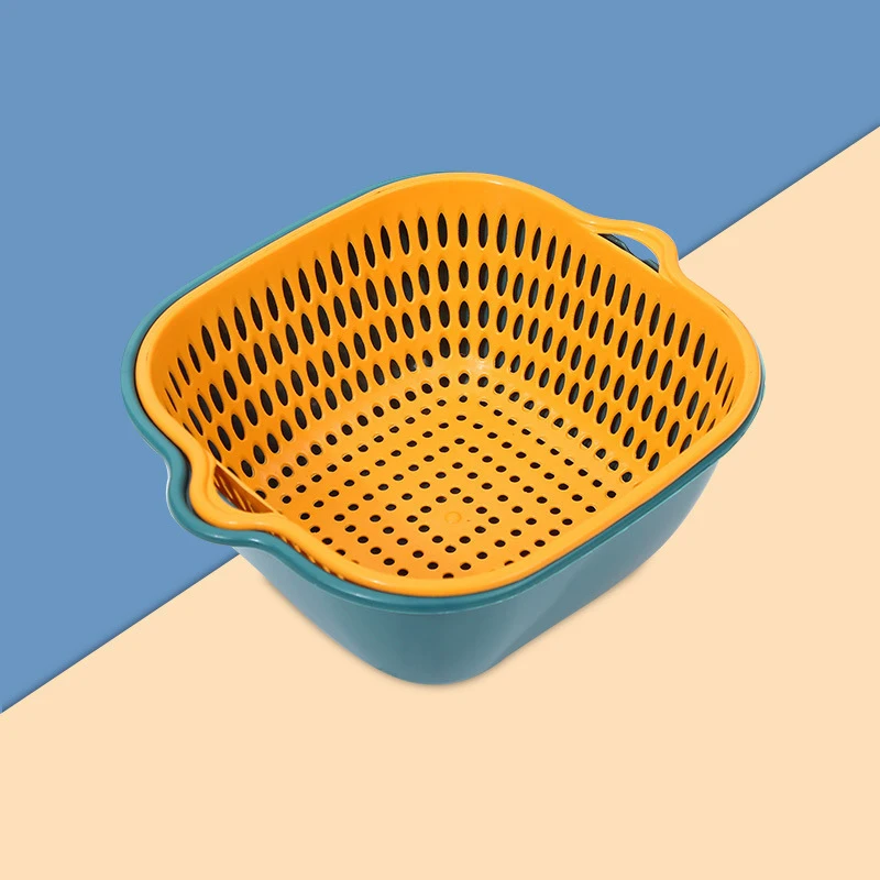 Double Layered Plastic Vegetable Washing Basket Household Fruit Storage Basket Water Filter Tools 6-piece Set